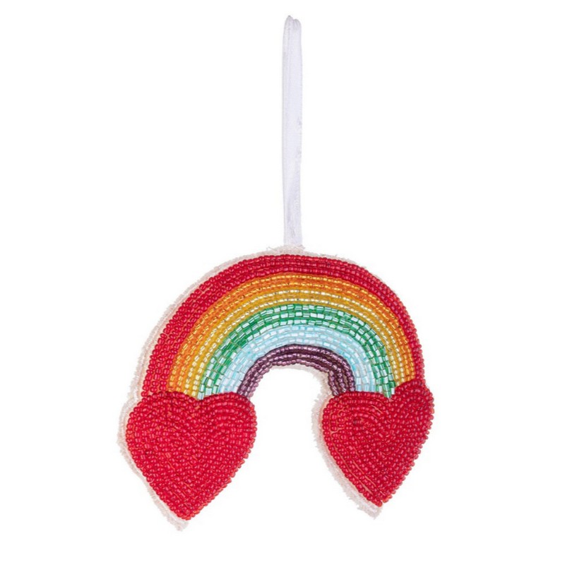 Arcobaleno con cuori di perline e cotone da appendere